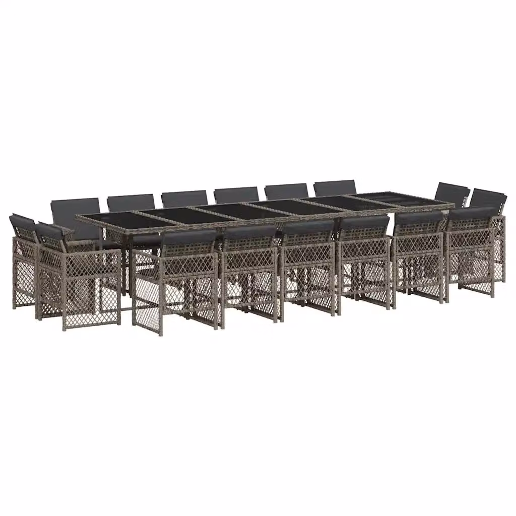 Set da pranzo da giardino vidaXL in polyrattan con cuscini e tavolo in vetro, 17 pezzi, grigio e nero – 2