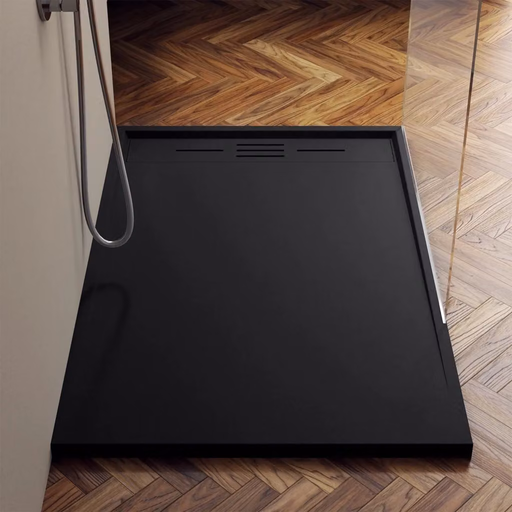 Piatto doccia rettangolare Parama di Spanios effetto pietra nero antiscivolo L: 100 cm, P: 70 cm – 2