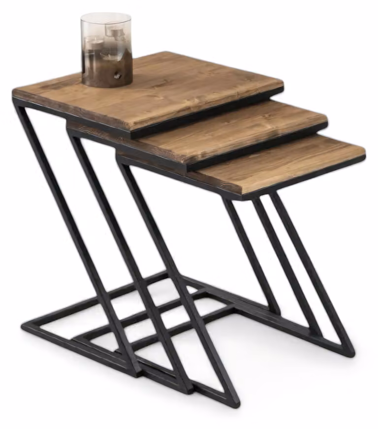 Set di tre tavolini rettangolari con struttura a zig zag nera