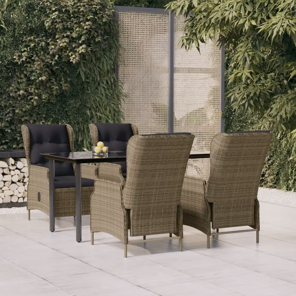 Set da pranzo da giardino vidaXL in 5 pezzi in polyrattan marrone e nero con piano in vetro
