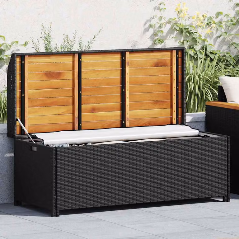 Panca da giardino vidaXL in legno di acacia oliato con vano portaoggetti nero L: 120 cm