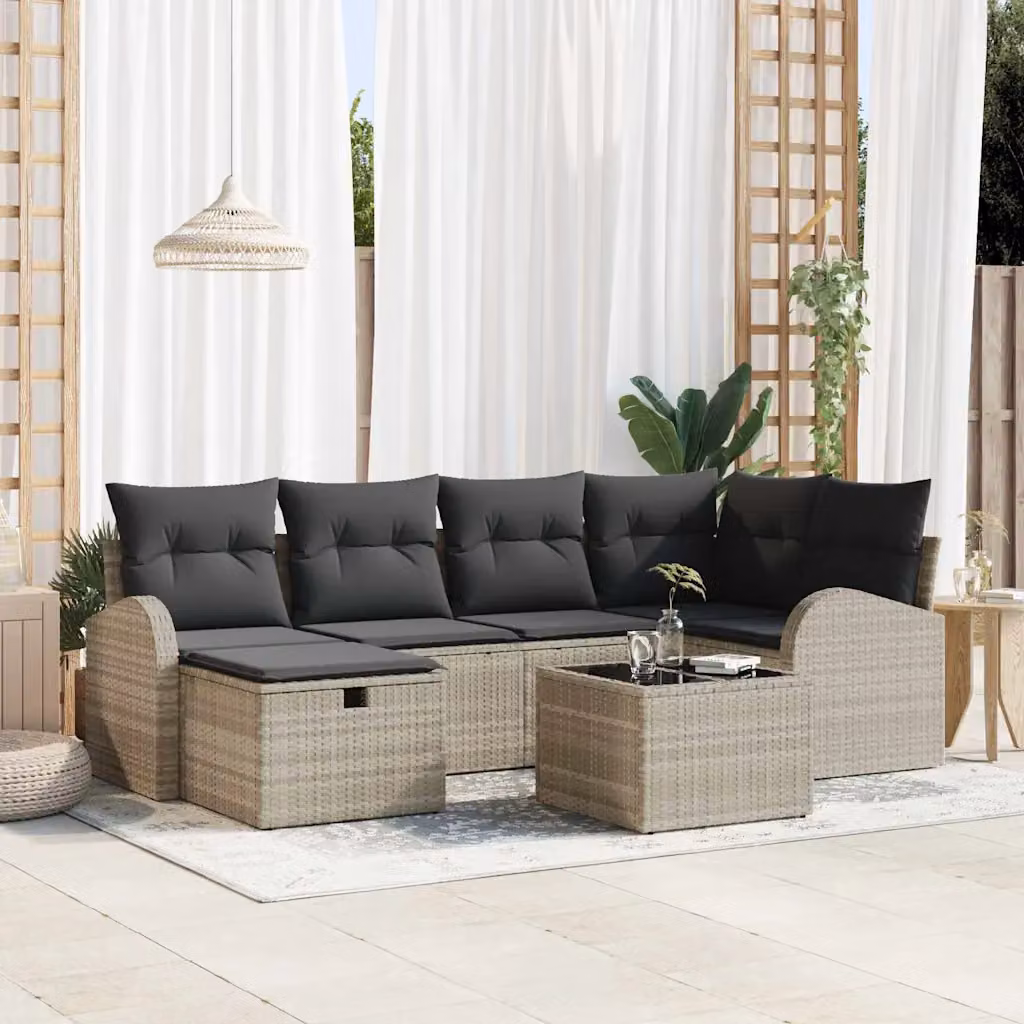 Set di divani da giardino vidaXL in polyrattan grigio chiaro con cuscini inclusi – 1