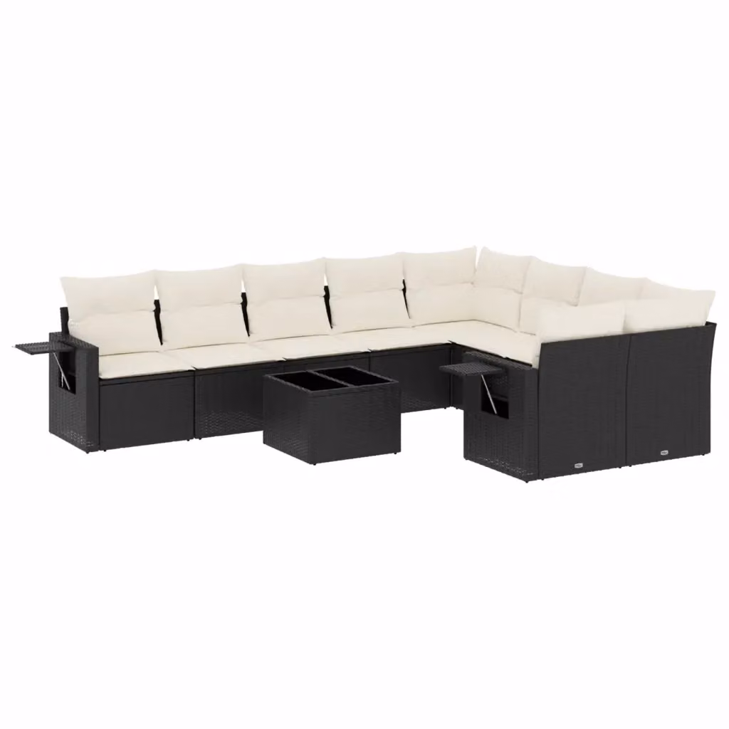 Set di Divani da Giardino vidaXL 10 Pezzi in Polyrattan Nero con Cuscini e Tavolino da Esterno – 2