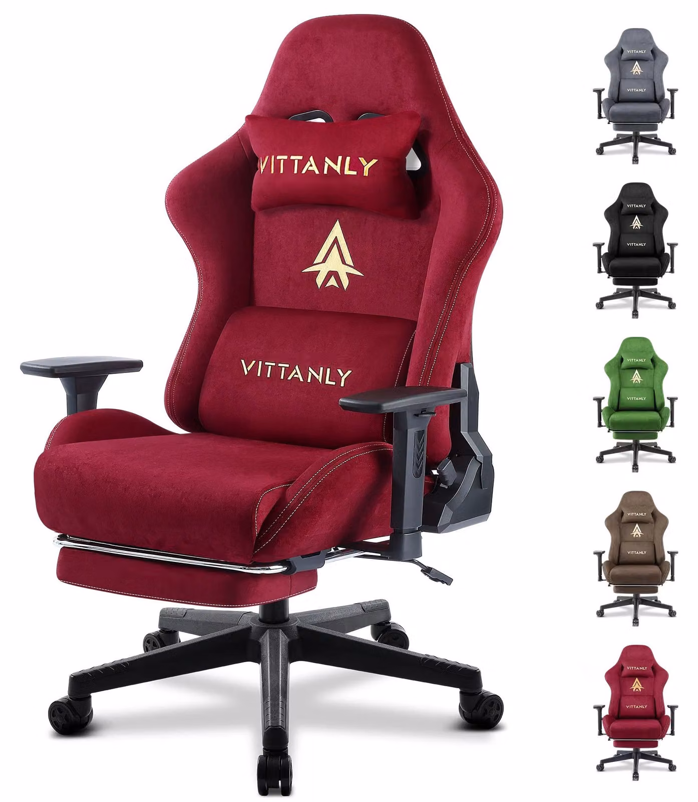 Sedia da gaming con design ergonomico, rivestimento in ecopelle, braccioli regolabili e poggiapiedi