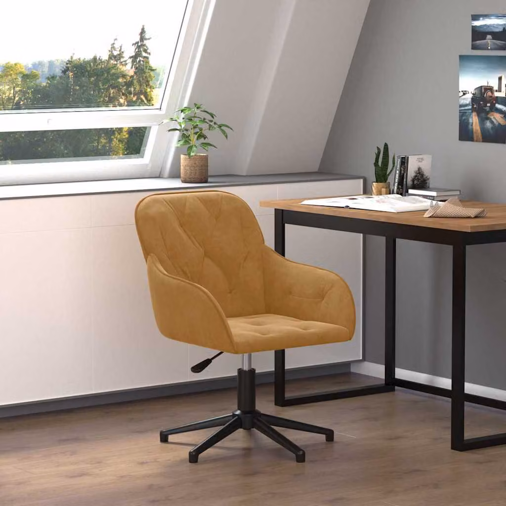 Sedia da ufficio girevole vidaXL in velluto marrone con ruote e struttura in metallo e legno per home office