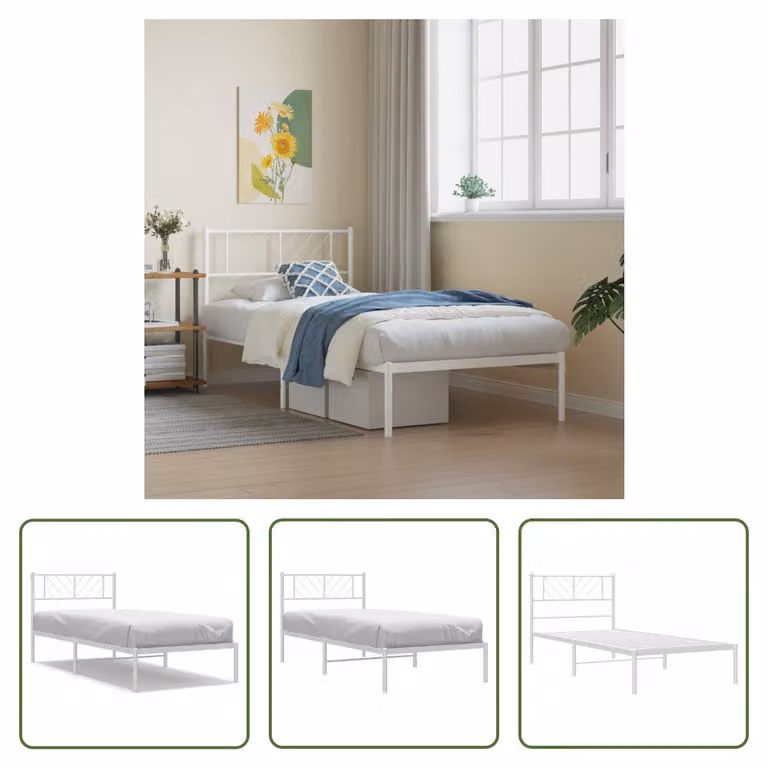 The Living Store Struttura letto con testiera in metallo bianco 90x190 cm