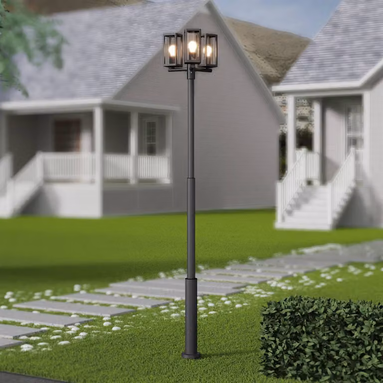 Lucande lampada da esterno Siveta, 240 cm, a 3 luci, nera, E27, IP65 Siveta Lucande, dimmerabile, Nero, Alluminio
