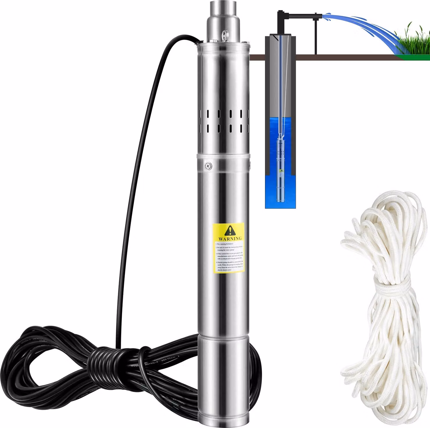 pompa per pozzi profondi da 3" 550 W pompa per pozzi portata massima 35 L/min pompa sommersa prevalenza massima 108 m pompa sommersa per acqua resistente alla sabbia