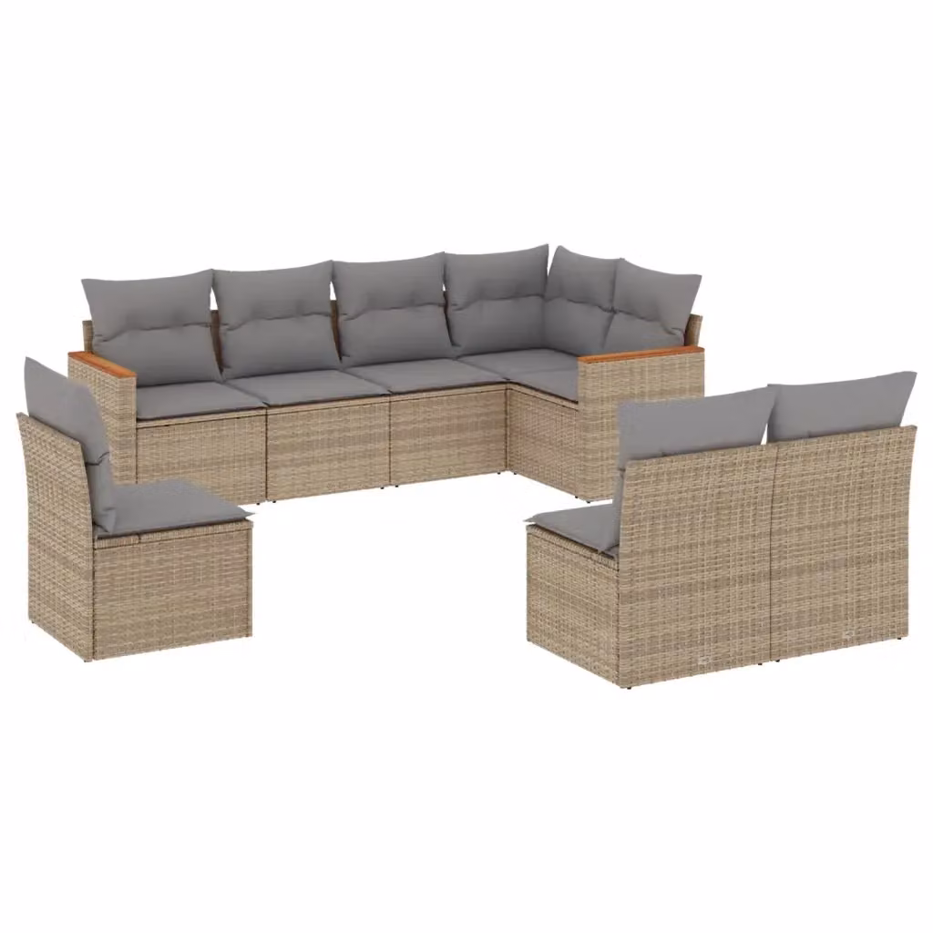 vidaXL Set Divano da Giardino 8 pz in Polyrattan con Cuscini Beige e Grigio e Struttura in Acciaio Verniciato a Polvere – 2