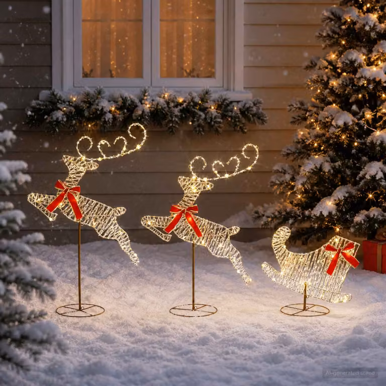 vidaXL Renna di Natale con slitta 3 pz 72 LED Bianco caldo
