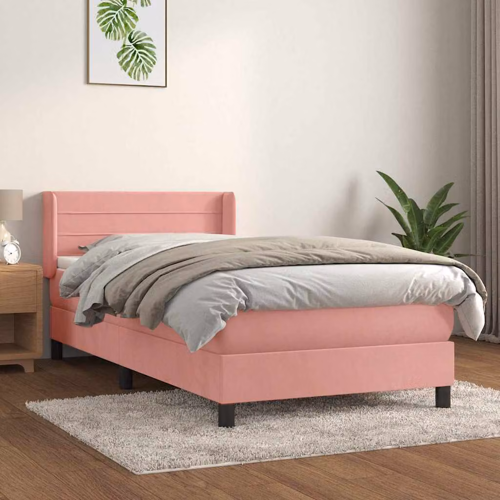 vidaXL Giroletto a Molle con Materasso in Velluto Rosa e Bianco L/P/H: 200 x 80 x 83 cm – 1