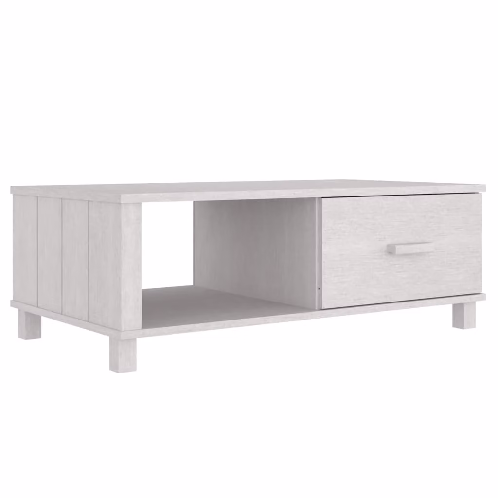 Tavolino HAMAR Bianco 100x55x35 cm in Legno Massello di Pino