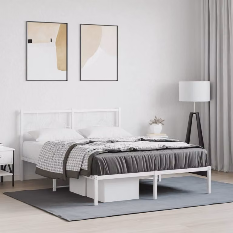 vidaXL Giroletto con Testiera in Metallo Bianco L/P/H: 140 x 200 x 91 cm
