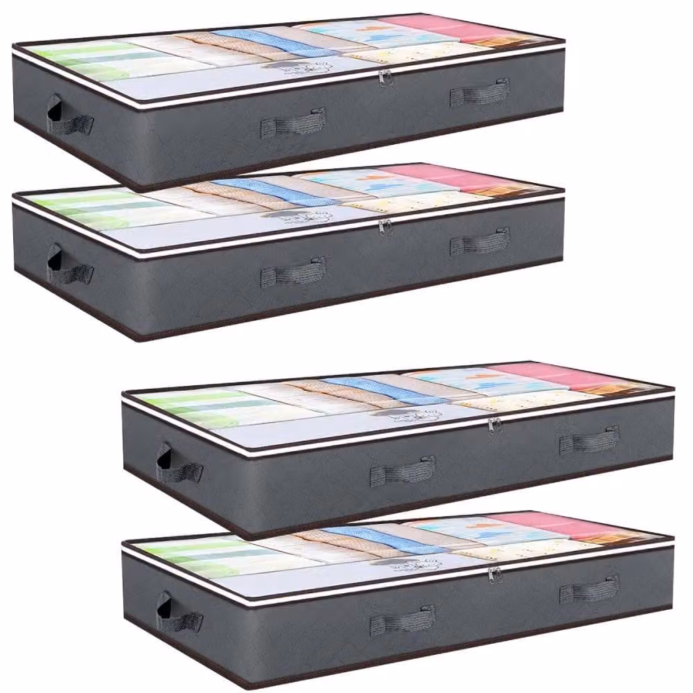 Borsa portaoggetti da mettere sotto il letto - Sacca portaabiti - Grande capienza - Pieghevole, a prova di polvere - Resistente all'umidità - 100x50x15 cm - Set da 4 pezzi
