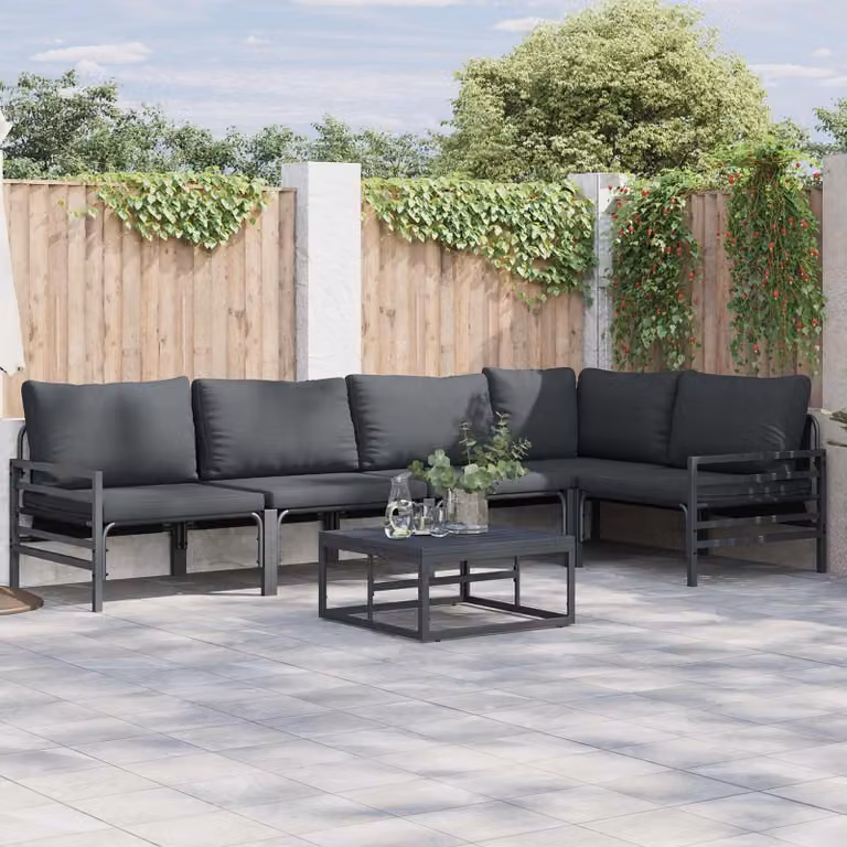 Maison Exclusive - Set di divani da giardino, 6 pezzi, colore nero, struttura in acciaio