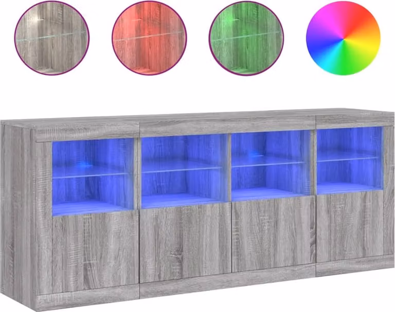 Credenza con Luci LED Grigio Sonoma 163x37x67 cm