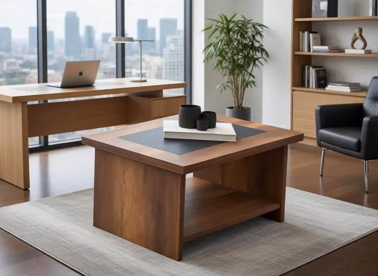 Elegante tavolino in legno con piano nero