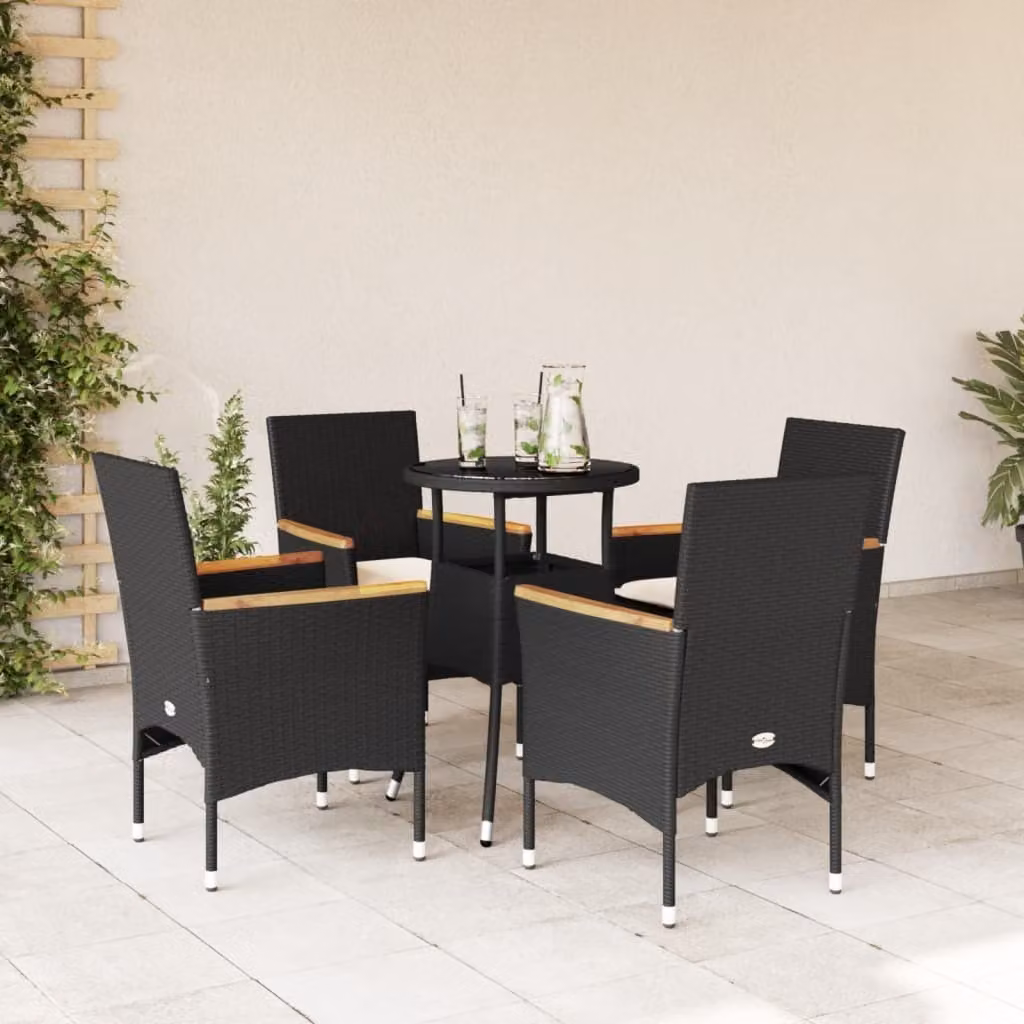 Maison Exclusive - Set da Pranzo da Giardino con Cuscini 5 pz Polyrattan e Vetro