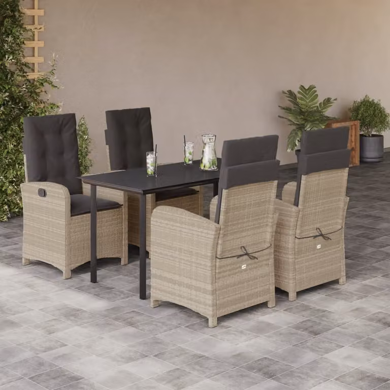 Set Pranzo da Giardino vidaXL in Polyrattan con Cuscini e Tavolo in Vetro, 5 Pezzi, Grigio Antracite