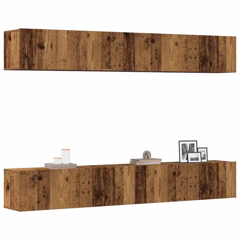 Set di 4 mobili porta TV da parete vidaXL in legno color marrone stile rustico L/P/H: 100 x 30 x 30 cm