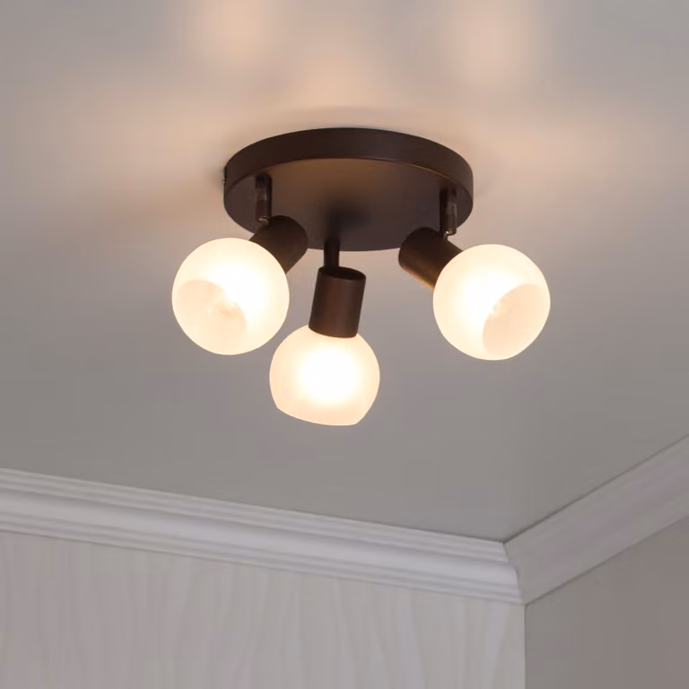 BRILLIANT Spotrondell Gabon | lampada da soffitto in stile rustico | metallo/vetro | marrone/bianco | orientabile | 3x E14 max. 40 W