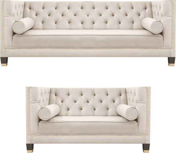 Wohnzimmer Weiß Chesterfield Sofas Dreisitzer + Zweisitzer Couch Garnitur 3+2