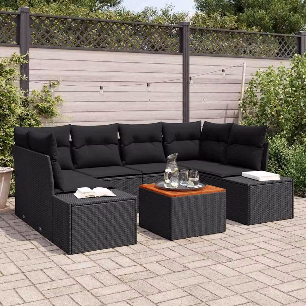 Maison Exclusive - Set Divano da Giardino con cuscino 7 pcs Nero Poly Rattan