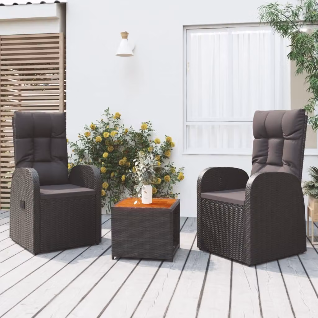 Maison Exclusive - Set Mobili Giardino 3pz Nero Polyrattan e Legno Massello Acacia