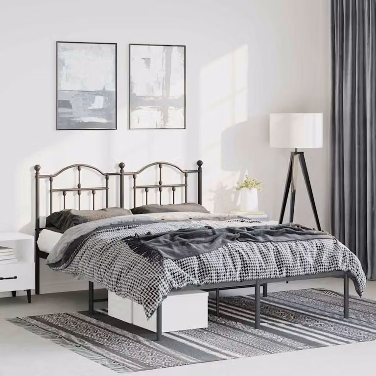 vidaXL Giroletto con Testiera in Metallo Nero L: 142 cm, P: 196 cm, H: 97 cm