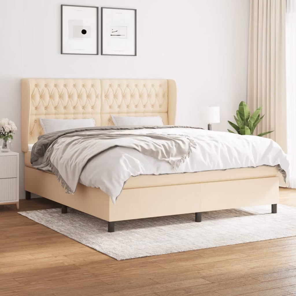 Maison Exclusive - Giroletto a Molle con Materasso Crema 180x200 cm in Tessuto