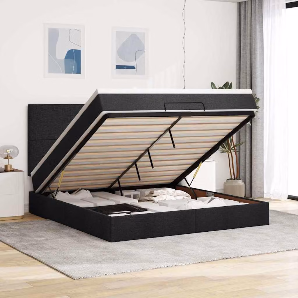 Letto con contenitore a sollevamento e materasso vidaXL in tessuto nero L: 160 cm, P: 200 cm, H: 28 cm