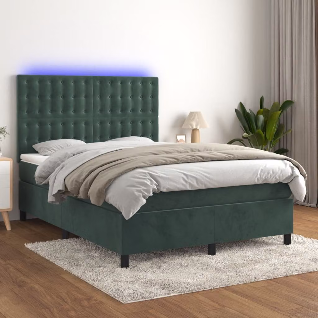 Maison Exclusive - Letto a Molle con Materasso e LED Verde Scuro 140x190cm Velluto