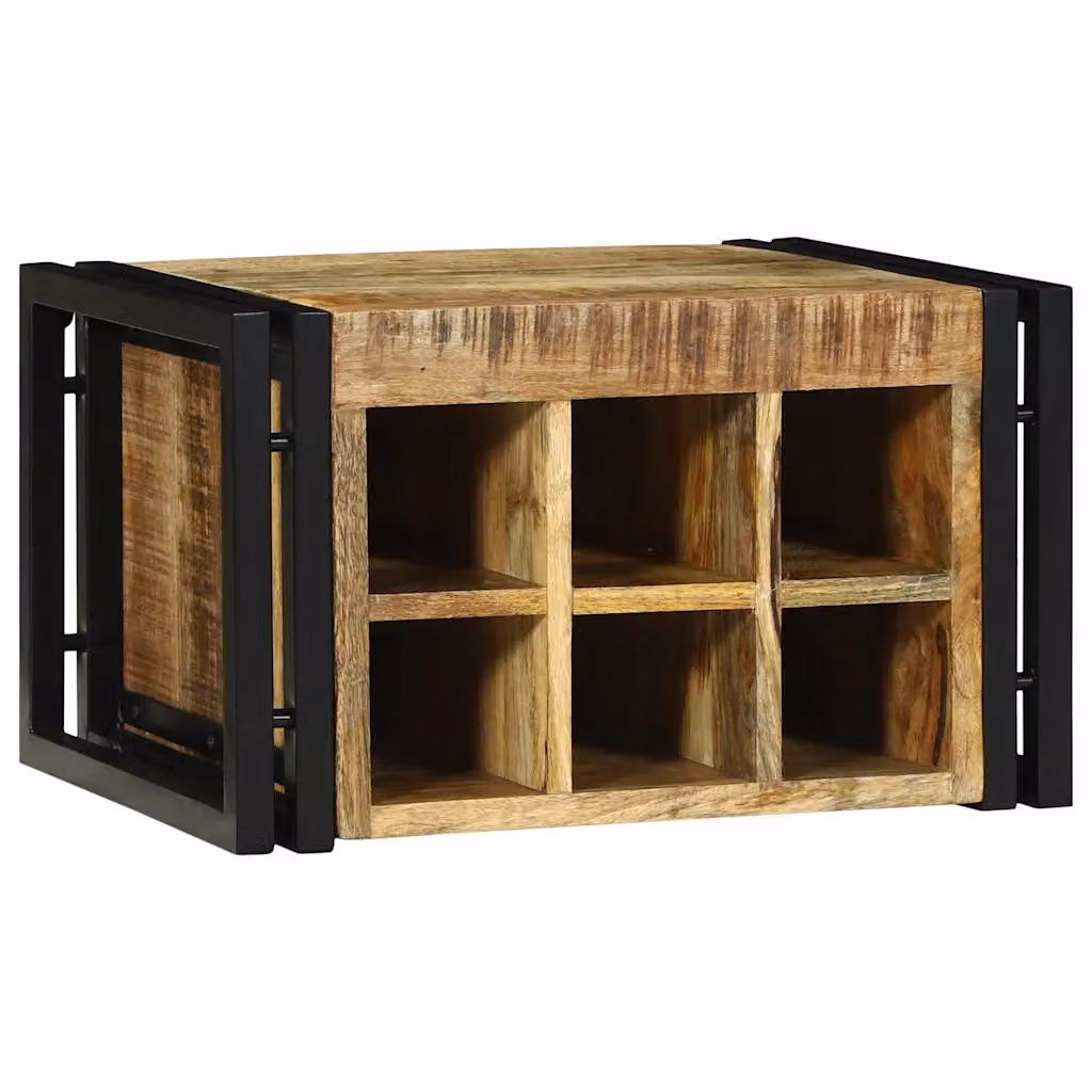 Set di 2 portabottiglie vidaXL in legno di mango massello, marrone e nero, L 46 cm x P 35 cm x H 27,5 cm