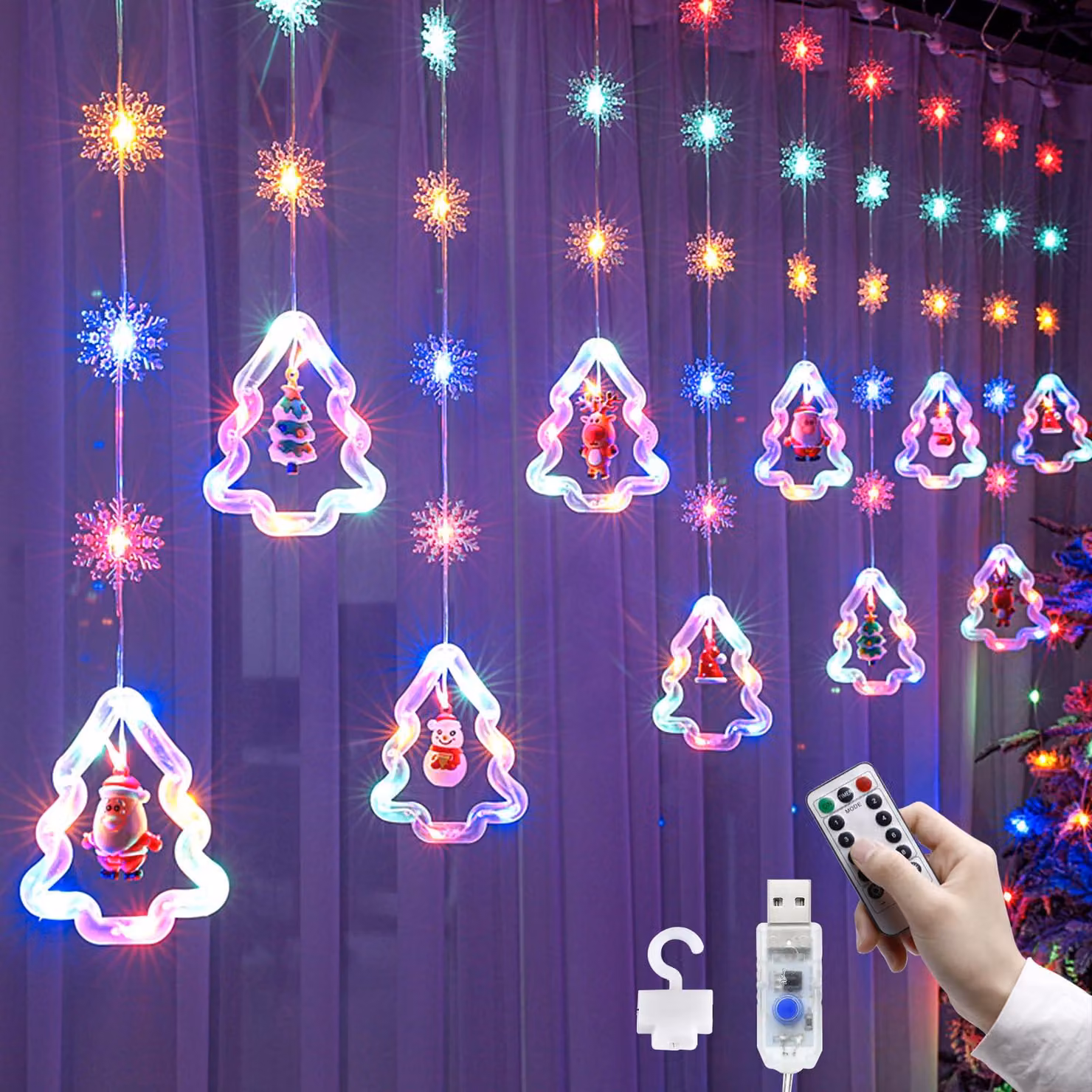 Catena luminosa da 3 metri, alimentazione USB, 110 LED, 8 modalità, con telecomando
