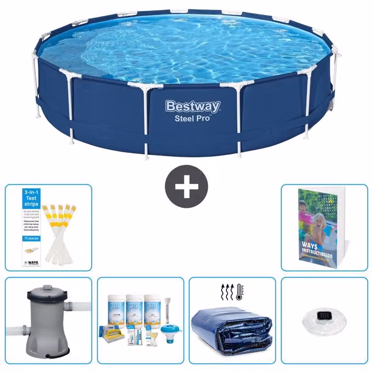 Bestway Steel Pro, piscina in acciaio, forma rotonda - 396x84 cm - composta da 5 parti, modello S228