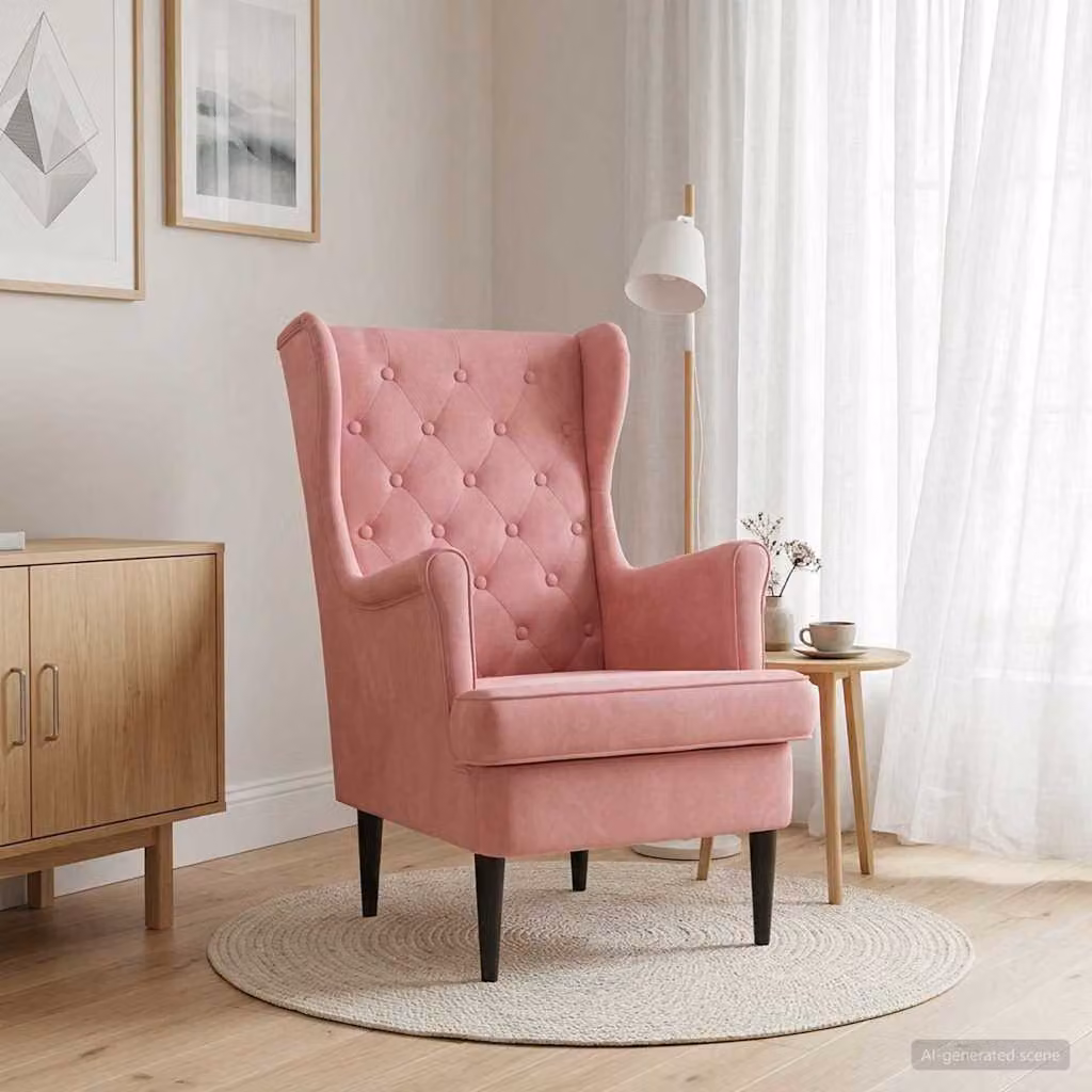 Poltrona moderna vidaXL in velluto rosa con braccioli e struttura in legno e metallo