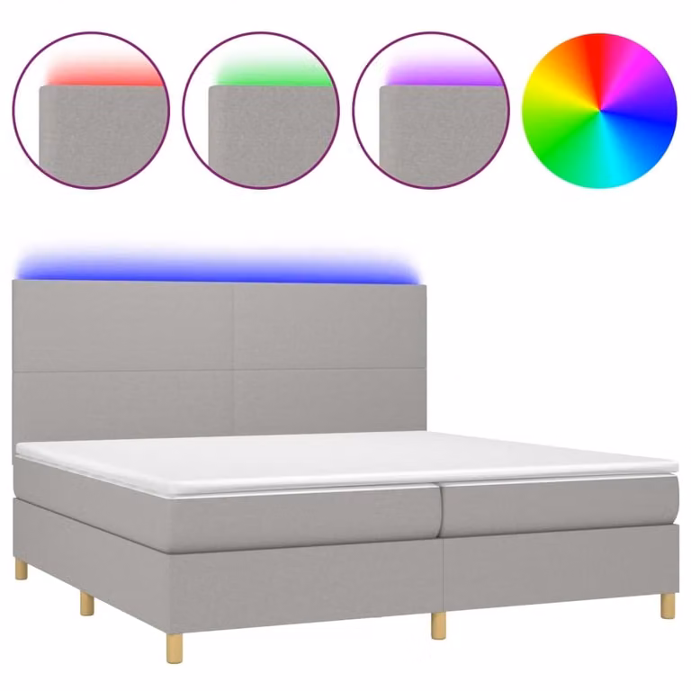 Letto a Molle Materasso e LED Grigio Chiaro 200x200 cm Tessuto