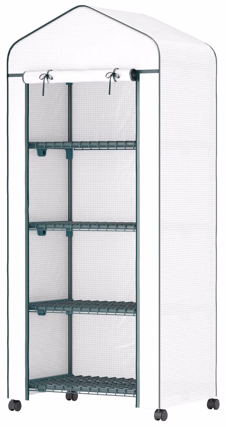Mini serra con 4 ripiani e protezione dalle intemperie | Colore: Bianco | Dimensioni: 50x69x165 cm