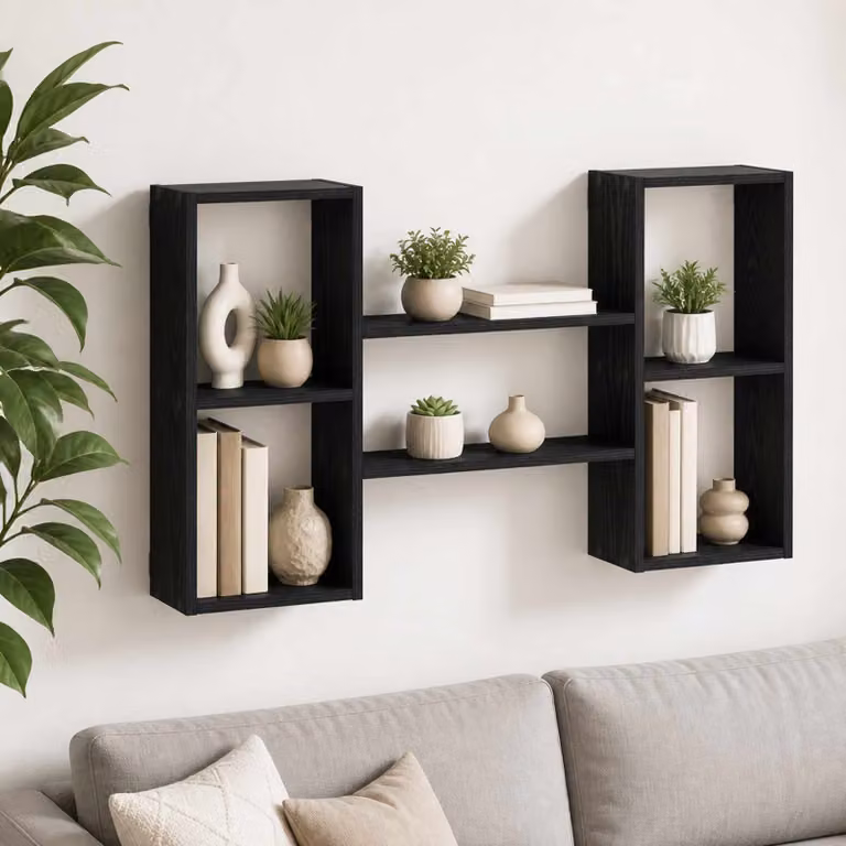 Scaffale da parete moderno vidaXL in MDF, Rovere Nero, L: 102 cm, P: 17 cm, H: 59 cm