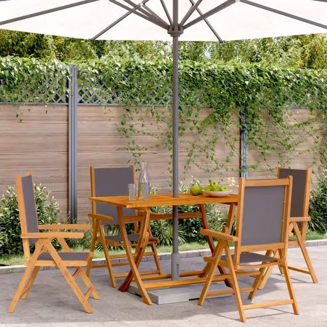 Set di 4 sedie pieghevoli reclinabili vidaXL in legno di acacia oliato e tessuto antracite resistente ai raggi UV con braccioli – 1