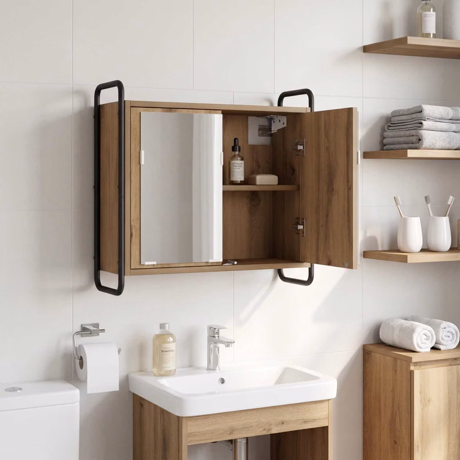 vidaXL Mobile da Bagno Appeso Rovere Artigianale 64 x 20 x 56,5 cm