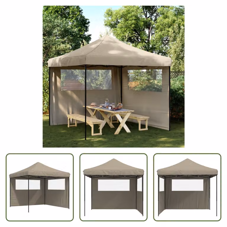 The Living Store Tenda per feste pieghevole Pop-Up con 2 pannelli laterali Taupe