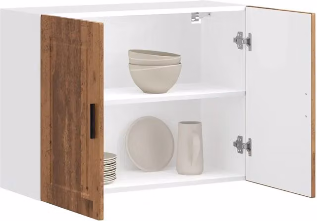 Pensile da cucina Design Mania in legno multistrato color marrone con ante a battente e ripiani interni, stile rustico, L: 80 cm, H: 60 cm, P: 31 cm – 1