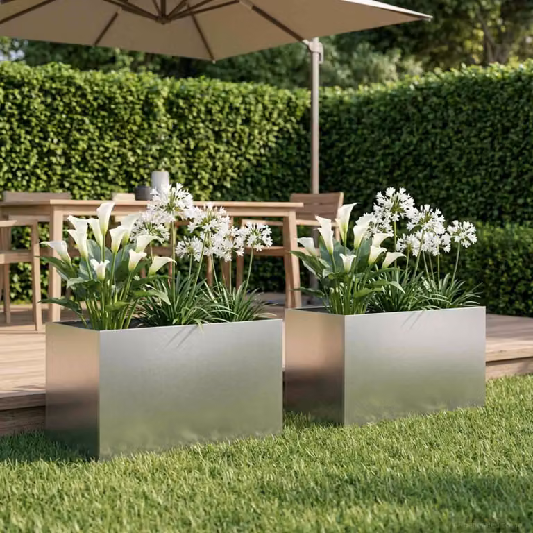 Set di 2 vasi da giardino vidaXL in acciaio inox color argento L: 50 cm, P: 40 cm, H: 40 cm