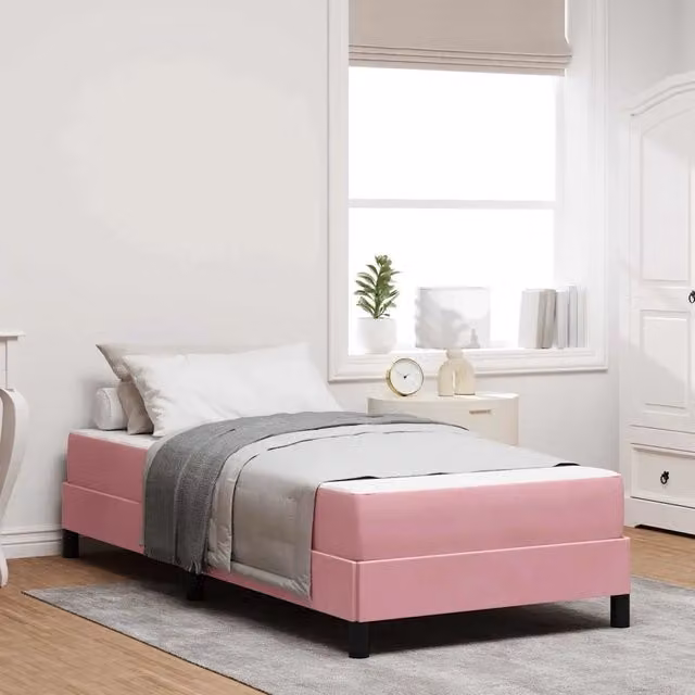 Letto a molle con materasso-Struttura Letto con Materasso Rosa 90 x 200 cm Tessuto