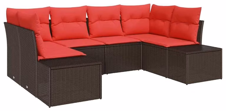 Set Divano da Giardino con cuscino 6 pcs Marrone polyrattan