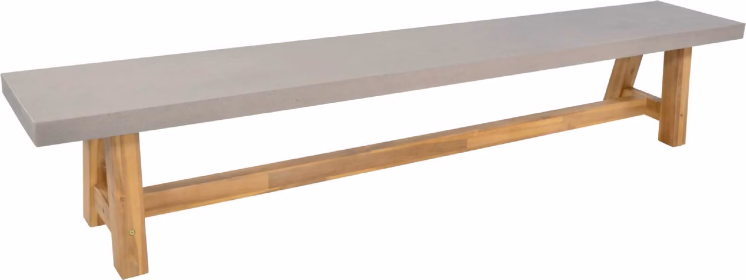 Panca - 250x40x45 cm - legno d'acacia - seduta in pietra polimerica