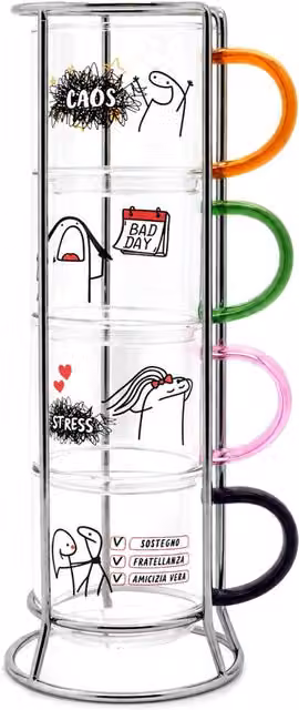 Set di 4 tazzine Comic Bormioli Rocco in vetro multicolore da 100 ml impilabili