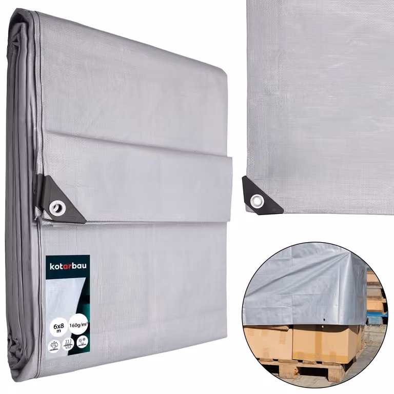 KOTARBAU® Telo Impermeabile Esterno Polietilene 6x8 m Argento 160 g/m² Telo Sotto Piscina Fuori Terra Telo Impermeabile