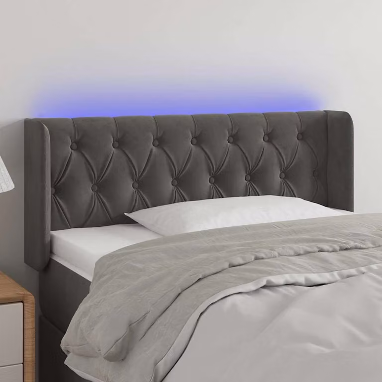 Testiera per letto vidaXL in velluto grigio con illuminazione LED e porta USB, L 103 x P 16 x H 78/88 cm